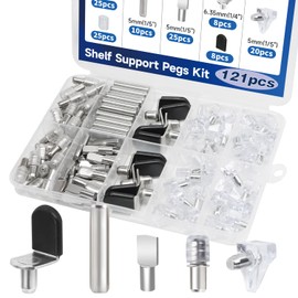 Tmyjfjingxi 121PCS Cabinet Shelf Support Pegs Kit 5 Styles Pins for Wood Shelving Nickel Plated Shelf Holders Peg for Shelves (5mm 6.35mm) YY029-Kit