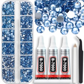 Towenm Rhinestone Bedazzler Kit with B7000 Glue, 4000PCS Light Blue Rhinestones for Craft Clothes Shoes, Glue Fix Flatback Gems for Nails Face Jewelry, Mixed 5 Sizes 2/3/4/5/6mm Sky Blue Bejeweled Kit