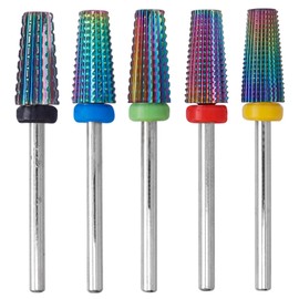 Bestgle Nail Cutter Bits 5 Pieces Tungsten Alloy Nail Cutter Grinding Heads Carbide Bits Rainbow Nail Cutter Attachments Bits Remove Gel Acrylic Cuticle Bits for Nail Cutter for Manicure Pedicure