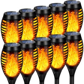 Solar Lights Outdoor, Upgraded 10 Pack Solar Torch Lights Outdoor Flickering Flame for Garden Decor, Waterproof Outdoor Lights Solar Powered, Tiki Torches for Outside Yard Patio Pathway Decor