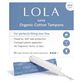 LOLA Organic Cotton Tampons Super Absorbency 80 Count with BPA Free Applicator