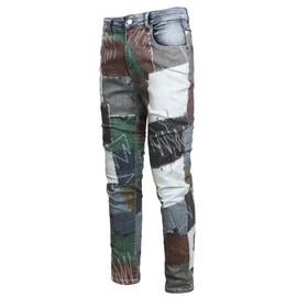 Baylvn Men's Punk Style Digital Fake Retrol Patches Printed Jeans Pants,870 Muti,Size 34