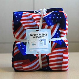 Patriotic American Flags Anti-Pill Premium No-Sew Throw Fleece Fabric Kit (72x60)