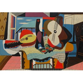 Get Custom Art - Pablo Picasso, Mandolin and Guitar - Gallery Wrapped, Famous Paintings Wall Art Décor (16x24 inch)