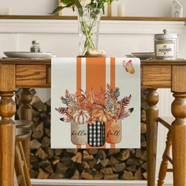 ZCHOMI Hello Fall Pumpkin Leaves Floral Vases Table Runner 13x72 Inch Seasonal Autumn Harvest Thanksgiving Kitchen Dinning Table Decoration for Home Party Decor