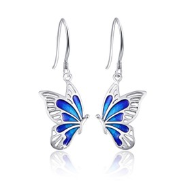 Butterfly Drop Earrings, 925 Sterling Silver Hypoallergenic Dangly Earring for Sensitive Ears Jewelry Mother Day for Women Girlfriend Butterflies Lovers with Box (Blue)