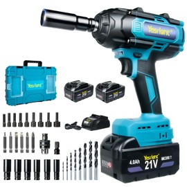 YesRight 1000N.m Cordless Impact Wrench 1/2", 4800RPM High Torque Gun With 2x 4.0Ah Battery, Brushless Electric Wrench With LED Work Light for Truck Car Home Mower