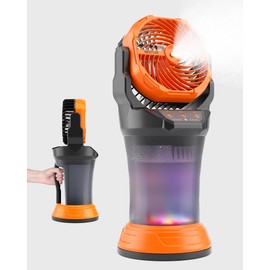 WESTTREE Portable Misting Fan with Large Battery Fan-Rechargeable Outdoor Misting Cooling Fans with 2L Water Tank,RGB Lights,4 Speeds & Spray Modes-for Patio, Camping, Beach, Workshop (X65 Orange)