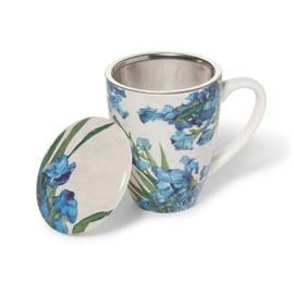 metr Metropolitan Museum of Art, Van Gogh 'Irises' Bouquet Covered Porcelain Mug with Tea Infuser in Gift Box