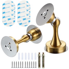 Sumnacon Sturdy Magnetic Door Stopper - 2 Pcs Stainless Steel Door Stopper with Magnet for Wall Floor,Sturdy Magnetic Doorstop Holder with Adhesive Tape & Screws for Home Office,Gold