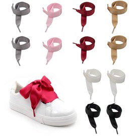 AUEAR, 6 Pairs Silk Ribbon Shoelaces Wide Shoe lace Stain Ribbon Flat Shoestring Sneaker 47 inch Long Shoelace for Girls Women Shoe Decoration