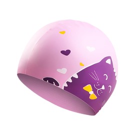 Printed Swim Caps Cute And Fun Comfortable Stretch Swim Caps Children's Swimming Equipment Suitable For Children Aged 6-14 With Long And Short Hair (Cat)