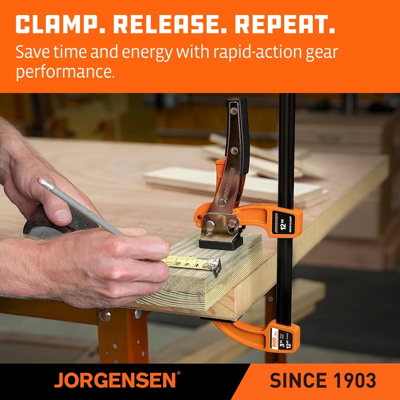Jorgensen 12-inch Bar Clamp Set, Ratcheting Bar Clamp for Woodworking,