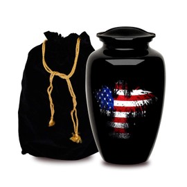 Forever URNS Adult Cremation Funeral Urn with American Flag On Eagle Printed Theme for Human Ashes of Female & Male | 320 cu in | Extra Large | Black | Handcrafted with Velvet Protection Bag
