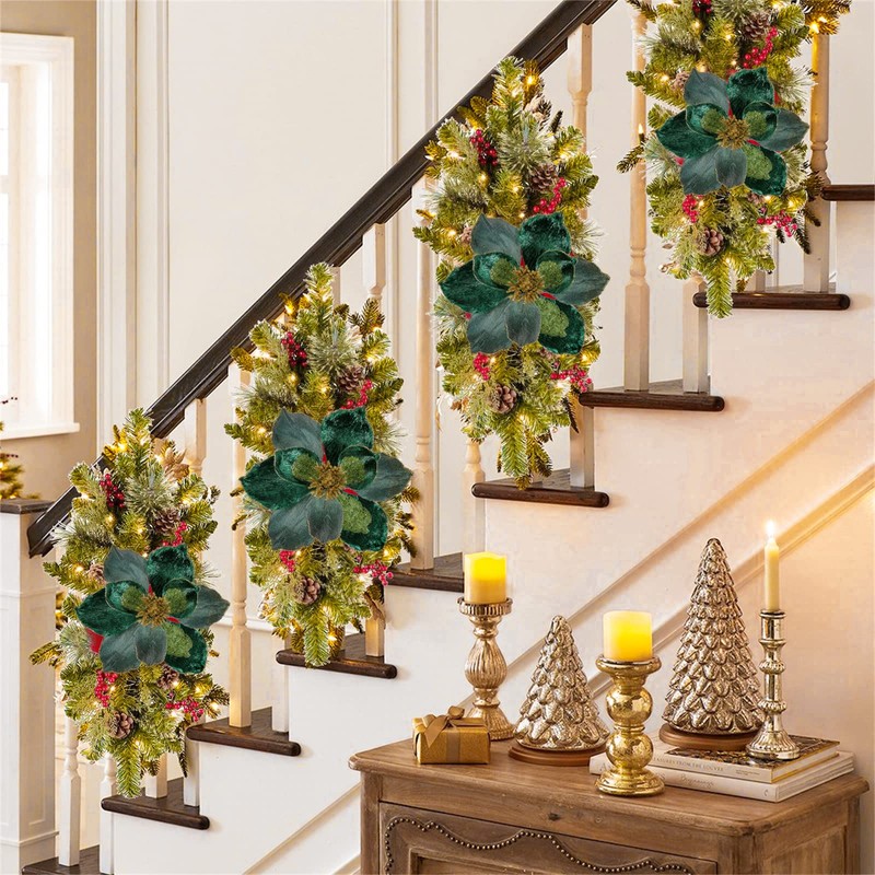 Briful 10’’ Large Heads Christmas Glitter Magnolia Flowers Christmas Tree