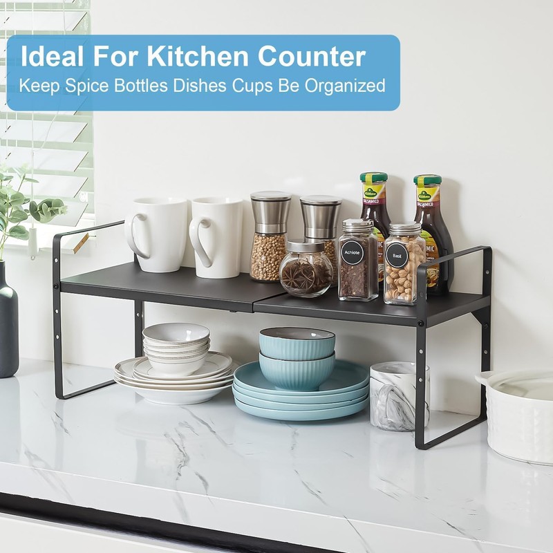 Set of 2 Expandable Cabinet Shelf Organizer, Stackable Kitchen Countertop