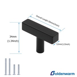 Goldenwarm 5Pack Flat Black Cabinet Pulls Kitchen Hardware Drawer Knobs Square T Bar Cabinet Knobs Single Hole Cupboard Door Handles Bathroom Cabinet Furniture Pulls