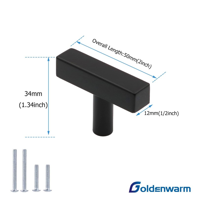 Goldenwarm 5Pack Flat Black Cabinet Pulls Kitchen Hardware Drawer Knobs