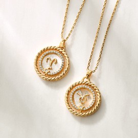 MABARRI 12 Constellation Necklace Rotatable Zodiac Pendant Necklace for Women 14K Real Gold Plated Round Astrology Birthday Gemini Necklace for Friends (Gemini)