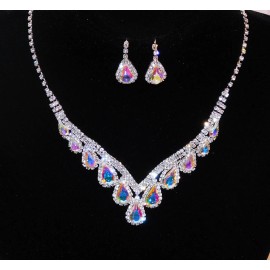 Unbranded AB Bridal Necklace & Earring Jewelry Set Crystal Rhinestone / 15886