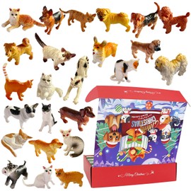 Christmas Advent Calendar Cat Dog Figurines - 2024 Christmas Holiday Gift Animals for Kids and Adults, 24 Boxes Countdown Calendar to Christmas Centerpiece Home Decorations