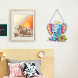 DIY Hanging Diamond Painting Pendant Animal Kit, 7.5x7.7 Special Shape Crystal Diamond Gem Art Ornament Elephant, Box Package