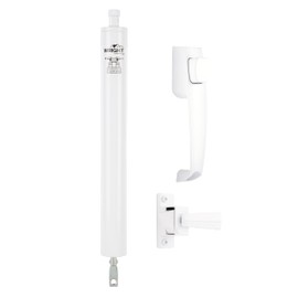 Wright Products Pneumatic Storm Door Closer & Push Button Latch Combo Kit – Adjustable, Smooth-Closing with Hold-Open Feature (Modern, White)