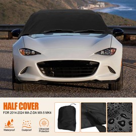 420D Oxford Half Car Cover Compatible with 2014-2023 Mazda Miata MX-5 Mk4 (ND Model only) Soft Top Roof Protector Half Cover, All Season Windproof Protection Snow Proof UV, Black