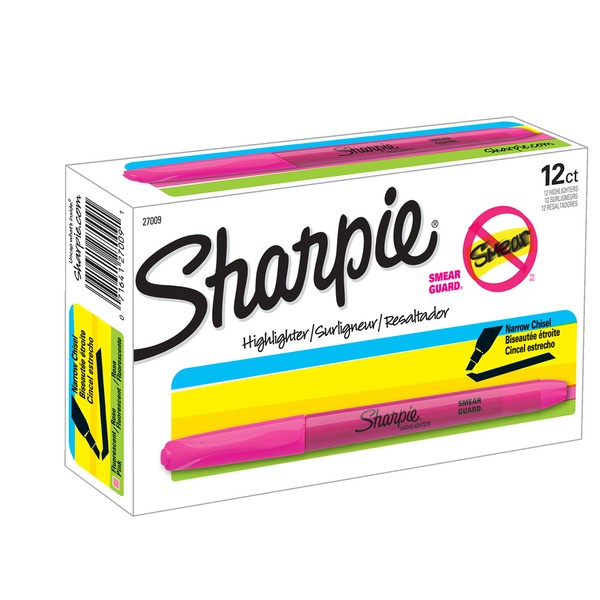 Sharpie 27009 Pocket Style Highlighters, Chisel Tip, Fluorescent Pink, Box