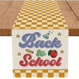 Back to School Table Runner Books Pencil Bufflo Plaid Table Runners Students First Day of School Classroom Kitchen Dining Table Room Decorations 13x72 Inch