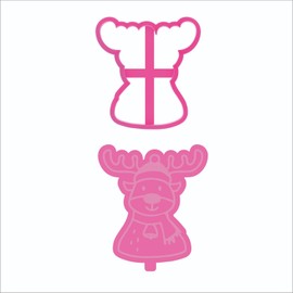 LissieLou Reindeer Cookie Cutter and Stamp Christmas Icing Stamp Fondant Embosser - Pink