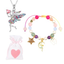 BaiDekun Pack of 3 Tooth Fairy Gifts Girls Gift Set with Chain, Bracelet and Bag, Christening or Tooth Fairy Surprise Gift for Girls from 3-12 Years