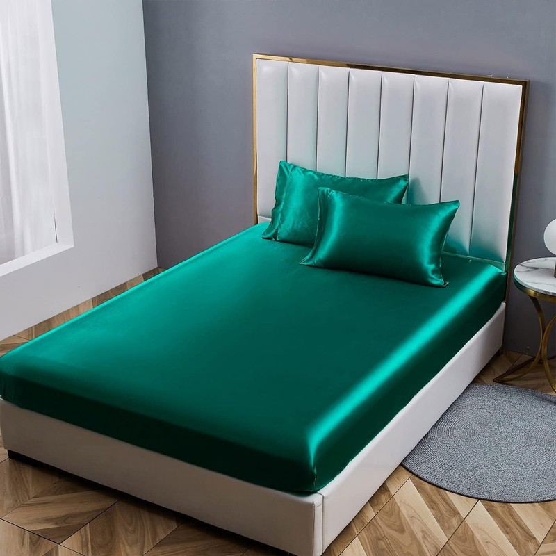Luowei Fitted Sheet 160 x 200 cm Dark Green Satin