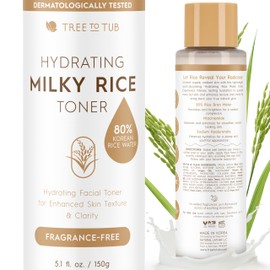 Tree To Tub Rice Toner Korean Formula for Face to Enhance Skin’s Natural Glow w/Ceramide NP & Niacinamide - 80% Rice Bran Water Hydrating Toner for Dry, Dehydrated Skin