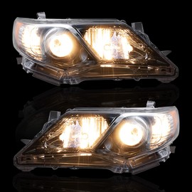 Brock Replacement Driver and Passenger Side Halogen Combination Headlight Assemblies with Black Bezel Compatible with 2012-2014 Camry SE/Camry SE Sport