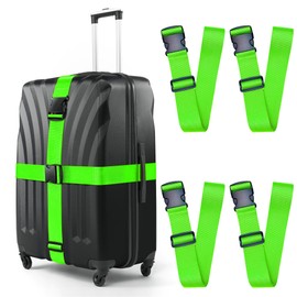 Aouzejum 4 Pack Luggage Straps for Suitcases, Suitcase Starps, TSA Approved for Travel Luggage Belt Strap, Heavy Duty Suitcase Belts Quickly Unbuttons and Fastens (Bright Green)