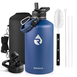 RAYMYLO One Gallon Water Bottle Insulated, Triple Walled Vacuum Stainless Steel (Cold for 48 Hrs), Leak Proof & Non-BPA, Large Water Flask Jug with Paracord Handle & Straw Spout Lids