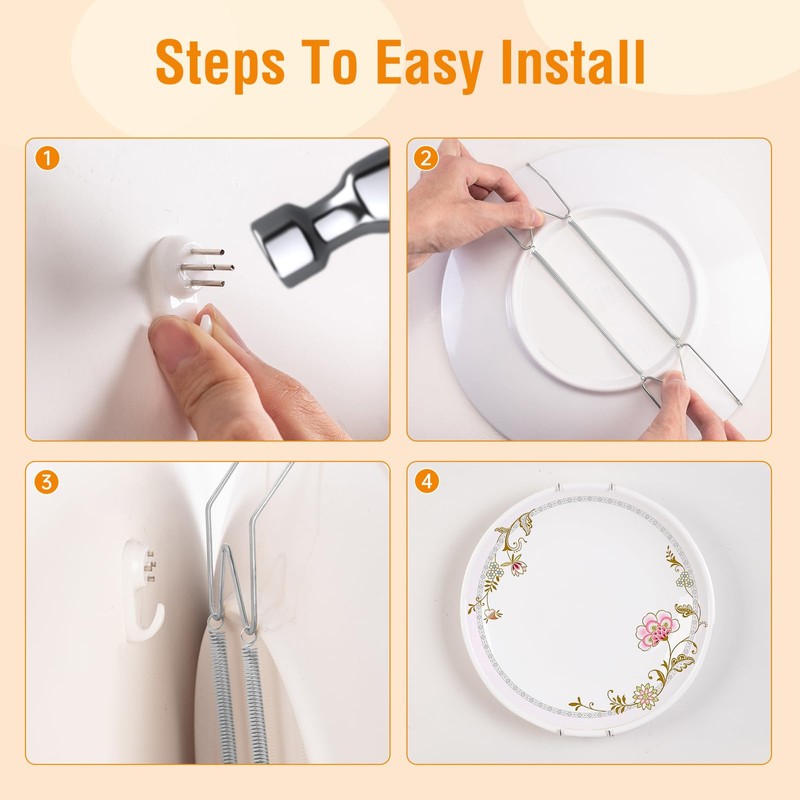 Plate Hangers for Wall for 10-14 inch, 5 Pack, Silver