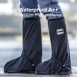 HEKEDES Waterproof Shoe Covers, Reusable & Foldable Rain Boot Shoe Cover with Zipper, Non-Slip, Reflector, Men Women Rain Gear, Black