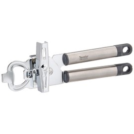 Tovolo 2-in-1 Stainless Steel Can Opener Manual Easy Turn Food-safe with Built-in Bottle Opener, Charcoal Gray