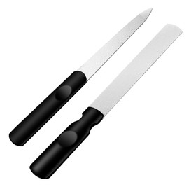 TEHAUX 2pcs Stainless Steel Nail Files for Natural Nails Curved Tip Non Slip Handle Portable Leather Case