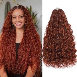 9 Packs Boho Box Braids Crochet Hair 14 Inch Pure Protein Fiber Similar to Human Hair Goddess Box Braids Crochet Hair With Curly Ends Pre Looped Bohemian Braid Hair Extension For Women(14 Inch, 350#)