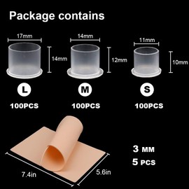 3MM Tattoo Practice Skin and Mixed Ink Caps - Gakonp 305PCS Tattoo Kit Includes 5PCS Thick Tattoo Fake Skin Mixed 300PCS Pigment Ink Cups #11 Small #14 Medium #17 Large Tattoo Supplies