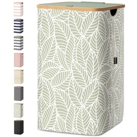 BALEINE Laundry Hamper with Lid, Tall Laundry Baskets with Bamboo Pull Handles, Large Laundry Bin with Internal Support (18 Gal/70L, Grey)