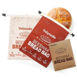 Reusable Beeswax Bread Bags for Homemade Bread Sourdough (2 Pack), Large Organic Cotton Linen Food Storage Bag to Keep Fresh, Pure Natural Food-grade Beeswax Bags