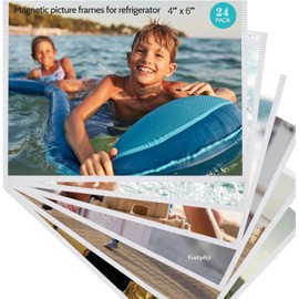 Pack of 24 Magnetic Picture Frames 10 x 15 cm Picture Frames for Fridge Magnetic Picture Frames White Transparent Family for Fridge Magnets Postcards Pictures Photos (Pack of 24)