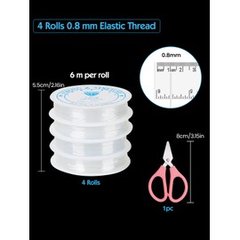 Furuising 4 Rolls 0.8mm Elastic String for Bracelet Making, Invisible String for Jewellery Making, Stretchy Nylon Thread with 1 Pair of Scissors for DIY Friendship Bracelet Making, Hanging Decorations