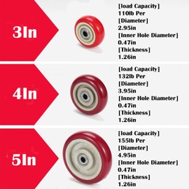 3 Inches Casters Wheels Medium Duty, 4 Packs Bearing 330LBS, Replacement for Platform Trucks Cart Furniture Workbench, Red PVC