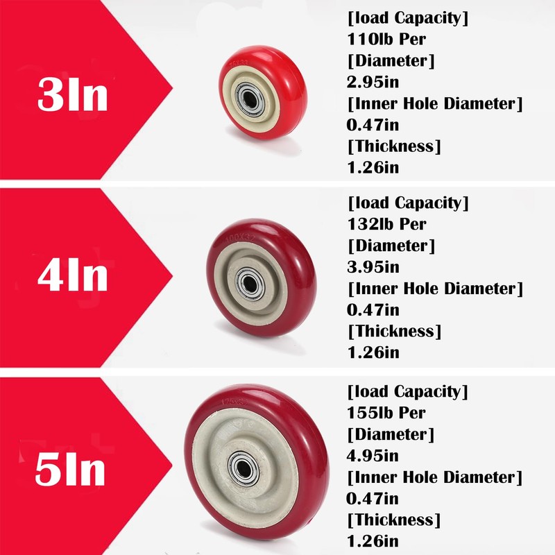 3 Inches Casters Wheels Medium Duty, 4 Packs Bearing 330LBS,