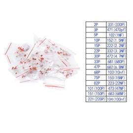 Hailege 300pcs Ceramic Capacitor Assortment Kit DIP 2PF-0.1UF 30 Values 10 Pieces Each in Separate Bag Total 300 Pieces 50V Ceramic Capacitor Assorted Kit Assortment Set
